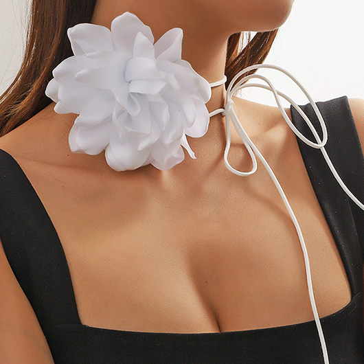 Floral Design White Tie Detail Necklace
