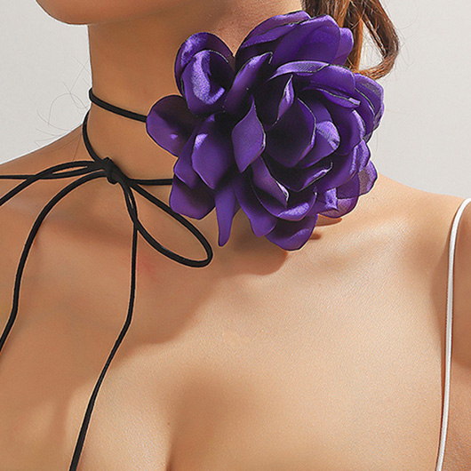 Rose Shape Design Tie Purple Necklace