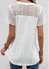 Lace White Short Sleeve Split Neck Blouse