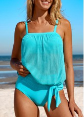High Waisted Mesh Cyan Tankini Set