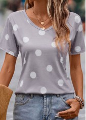 Polka Dot Lightweight Grey V Neck T Shirt