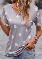 Polka Dot Lightweight Grey V Neck T Shirt