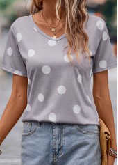Polka Dot Lightweight Grey V Neck T Shirt