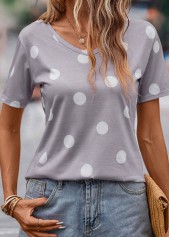 Polka Dot Lightweight Grey V Neck T Shirt