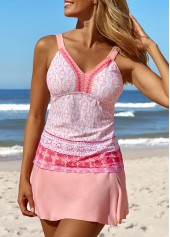 Mid Waisted Tribal Print Patchwork Tankini Set