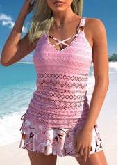 Mid Waisted Multi Stripe Print Drawstring Tankini Set