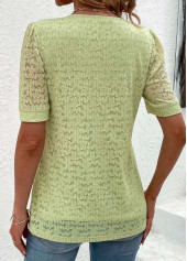 Lace Green Short Sleeve V Neck Blouse