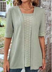 Sage Green Half Sleeve Fake Two Piece Twinset