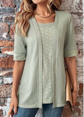 Sage Green Half Sleeve Fake Two Piece Twinset