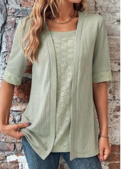 Sage Green Half Sleeve Fake Two Piece Twinset