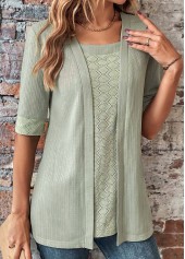 Sage Green Half Sleeve Fake Two Piece Twinset