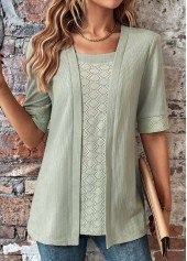 Sage Green Half Sleeve Fake Two Piece Twinset