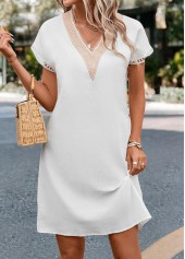 V Neck Patchwork White Shift Dress