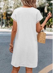V Neck Patchwork White Shift Dress