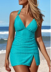 Mid Waisted Circular Ring Turquoise Tankini Set