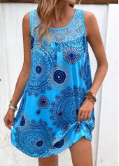 Tribal Print Patchwork Sky Blue Shift Dress