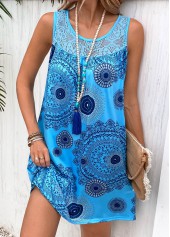 Tribal Print Patchwork Sky Blue Shift Dress