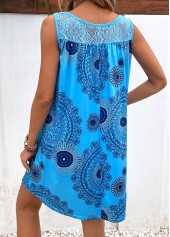 Tribal Print Patchwork Sky Blue Shift Dress