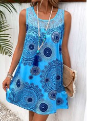 Tribal Print Patchwork Sky Blue Shift Dress