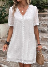 Lace Patchwork White V Neck Shift Dress