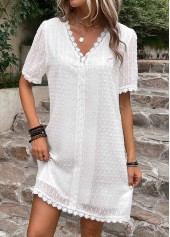 Lace Patchwork White V Neck Shift Dress