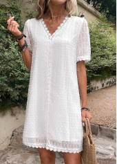 Lace Patchwork White V Neck Shift Dress