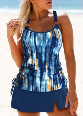 Dusty Blue Mid Waisted Tie Dye Print Tankini Set
