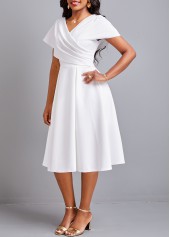 Plus Size Umbrella Hem Short Sleeve White Dress