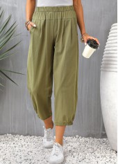 Regular Pocket Olive Green Elastic Waist Pants