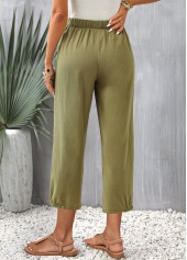 Regular Pocket Olive Green Elastic Waist Pants