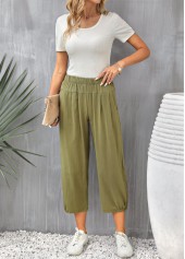 Regular Pocket Olive Green Elastic Waist Pants