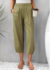 Regular Pocket Olive Green Elastic Waist Pants