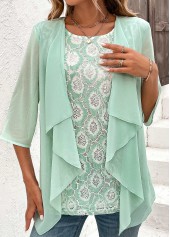 Mint Green 3/4 Sleeve Fake Two Piece Twinset