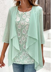 Mint Green 3/4 Sleeve Fake Two Piece Twinset