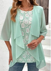 Mint Green 3/4 Sleeve Fake Two Piece Twinset