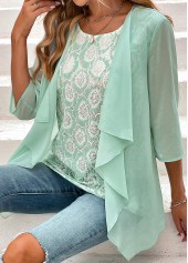 Mint Green 3/4 Sleeve Fake Two Piece Twinset