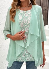 Mint Green 3/4 Sleeve Fake Two Piece Twinset