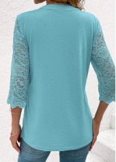 Light Blue 3/4 Sleeve Fake Two Piece Twinset