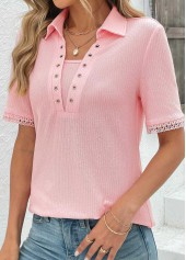 Eyelet Short Sleeve Pink T Shirt