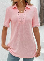 Eyelet Short Sleeve Pink T Shirt