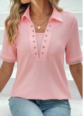 Eyelet Short Sleeve Pink T Shirt