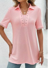 Eyelet Short Sleeve Pink T Shirt