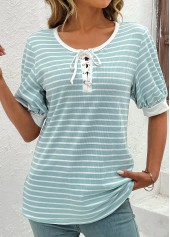 Lace Up Round Neck Mint Green T Shirt