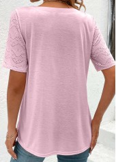 Button Light Pink Short Sleeve Round Neck Blouse