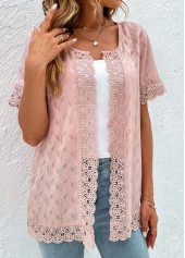 Lace Round Neck Short Sleeve Pink Topper