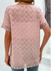 Lace Round Neck Short Sleeve Pink Topper