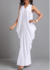 White O Shape V Neck Split Maxi Dress | Rosewe.com - USD $19.99