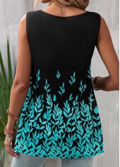 Leaf Print Cut Out Black Tank Top