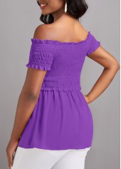 Patchwork Smocked Neon Violet Off Shoulder T Shirt