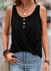 Button Black Lightweight Scoop Neck Tank Top